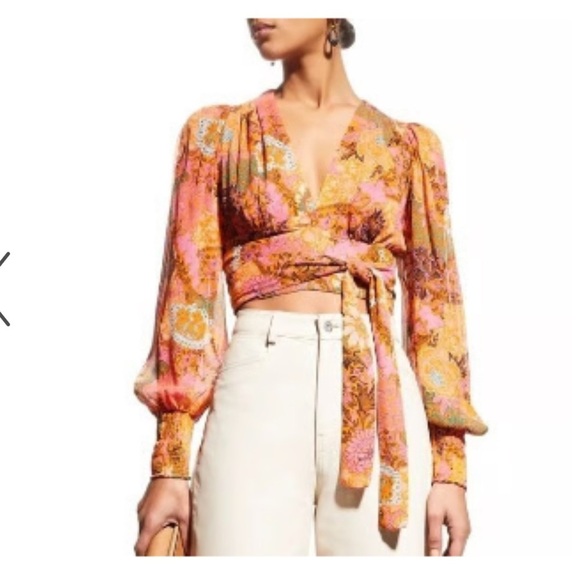 ALC Pink and Orange Wrap Blouse with Tie Front size 4 - Picture 1 of 6